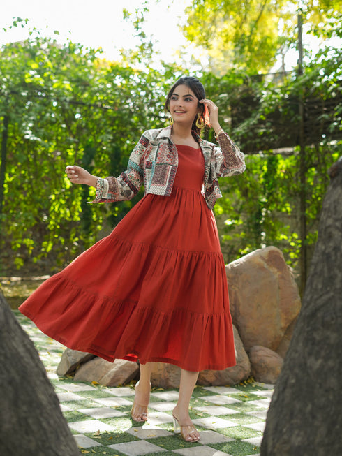 Pure Cotton Fit & Flare Midi Dress with Jacket